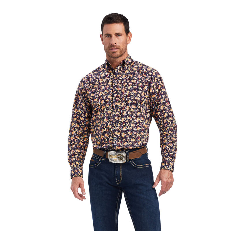 Camisas Ariat Neil Fitted Azul Marino/Amarillo Hombre - Chile 724-PXYGLM